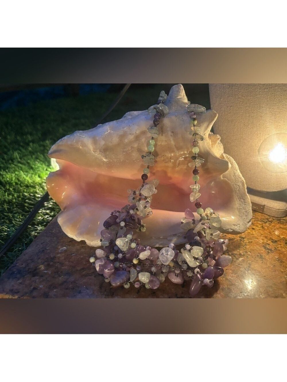 GENUINE Stone Purple Amethyst and Green Prehnite Chunky Necklace 18in Women - Picture 5 of 13